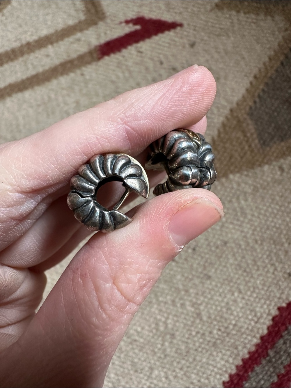 Vintage 14k Gold Sterling Silver Ribbed Textural Earrings - Picture 8 of 8